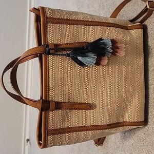 Fossil Tan and Cream Backpack